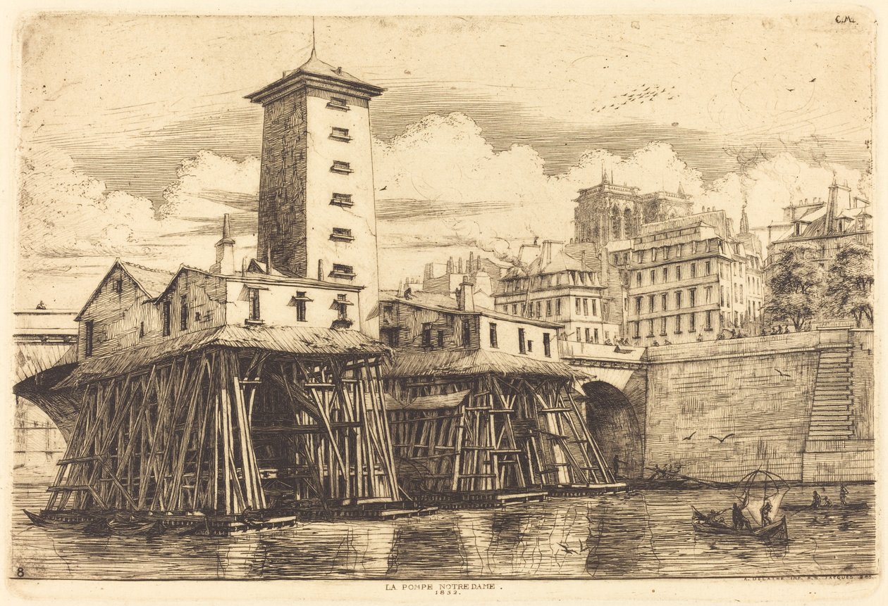 Pompa Notre Dame, Paryż (Pompa Notre Dame) autorstwa Charles Meryon