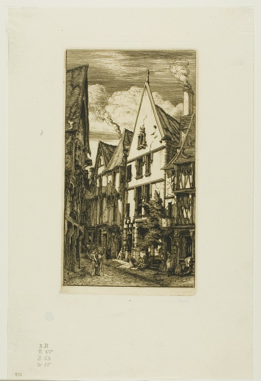 Rue des Toiles, Bourges autorstwa Charles Meryon