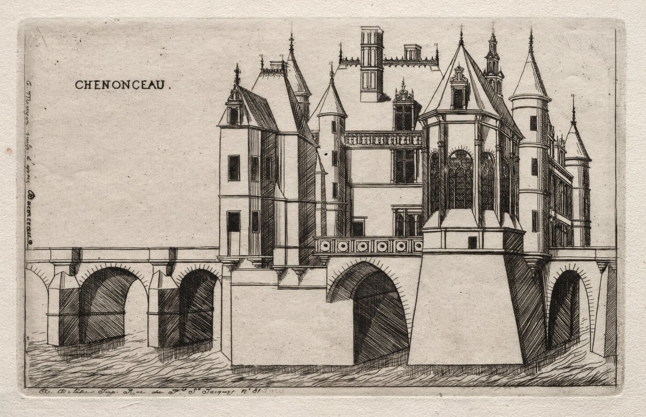Zamek Chenonceau, 1856. autorstwa Charles Meryon