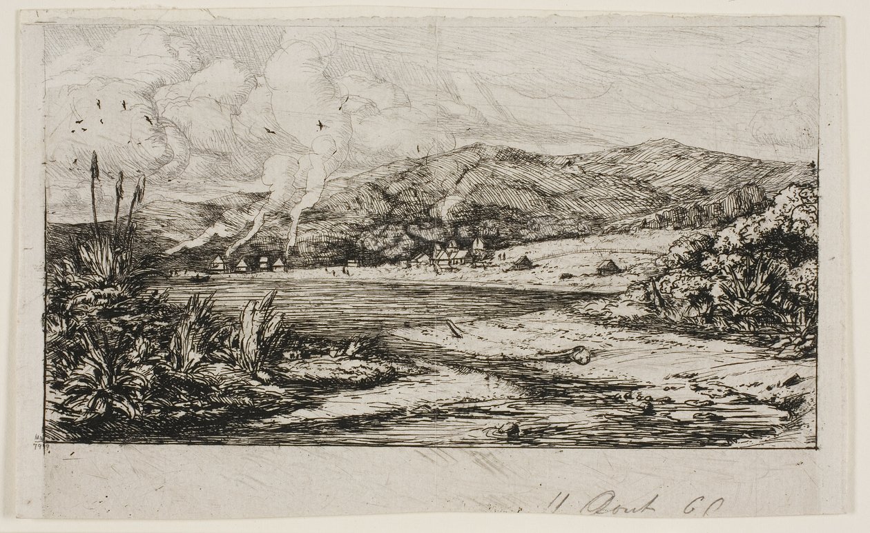Mała francuska kolonia w Akaroa, 1845 autorstwa Charles Meryon