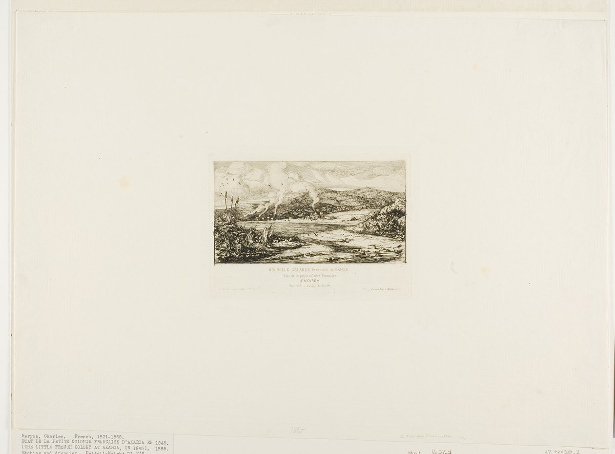 Mała francuska kolonia w Akaroa, 1845 autorstwa Charles Meryon