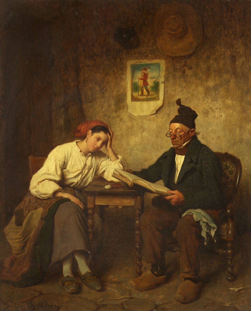 Ojciec i córka (olej na panelu) autorstwa Charles Moreau