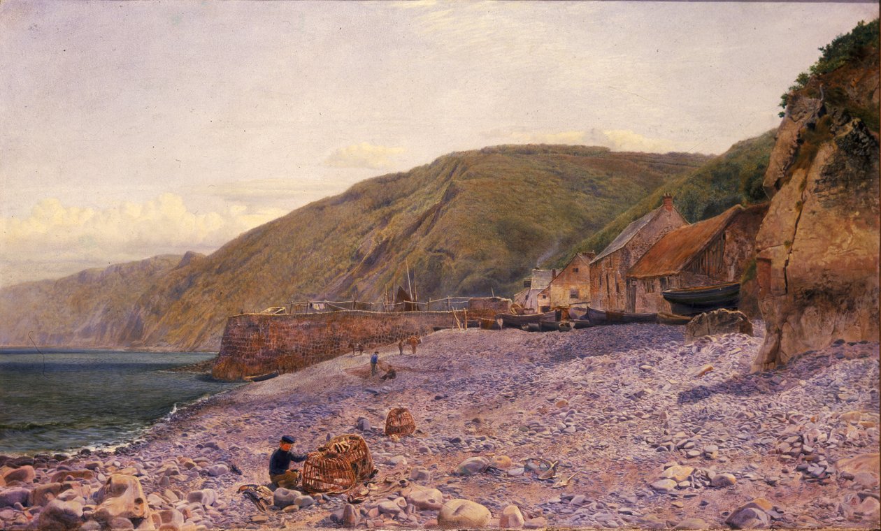 Wśród gontów w Clovelly, 1864 r. autorstwa Charles Napier Hemy