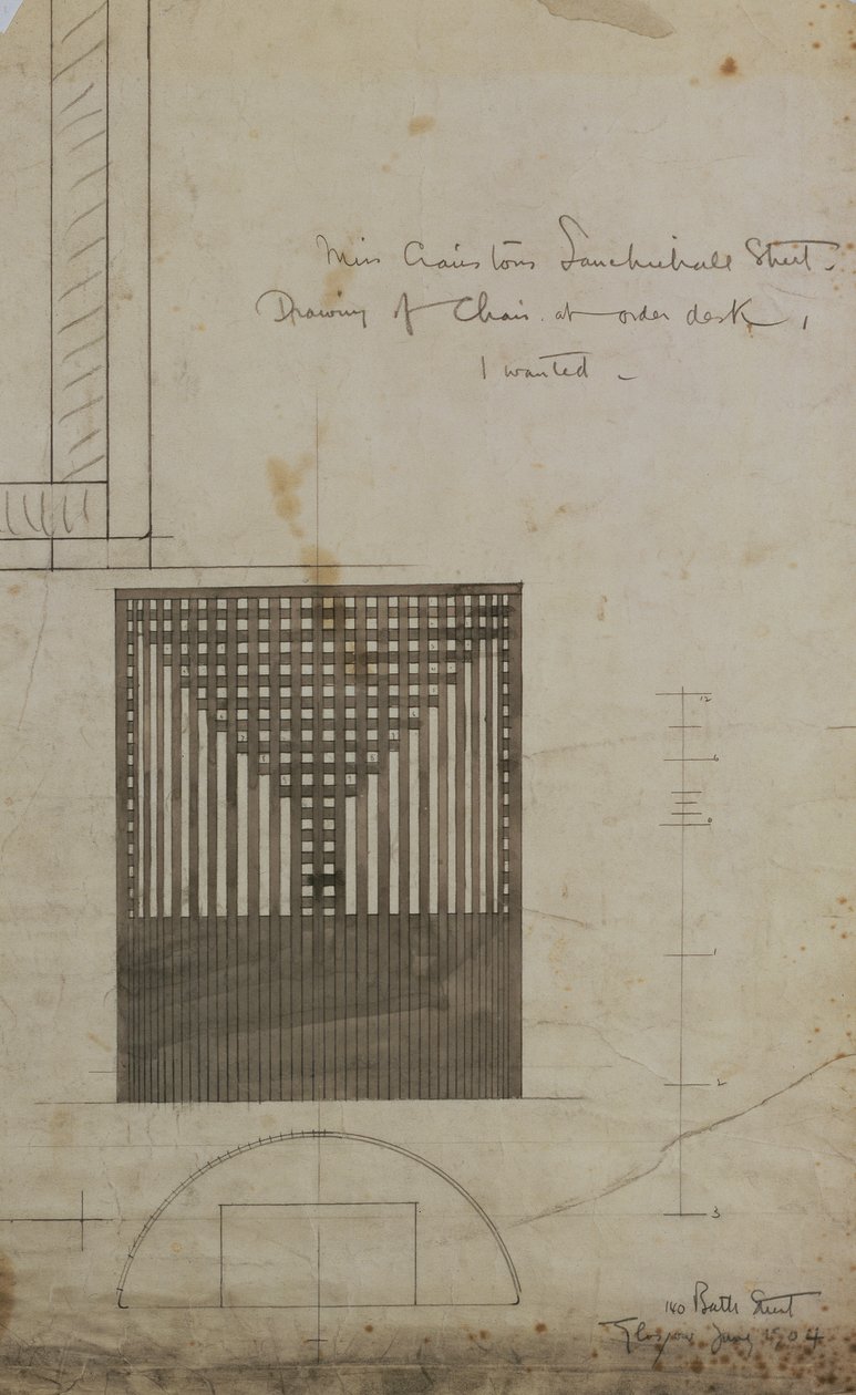 Projekt krzesła beczkowego autorstwa Charles Rennie Mackintosh