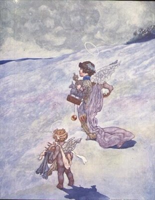 Anioły bożonarodzeniowe z zabawkami autorstwa Charles Robinson