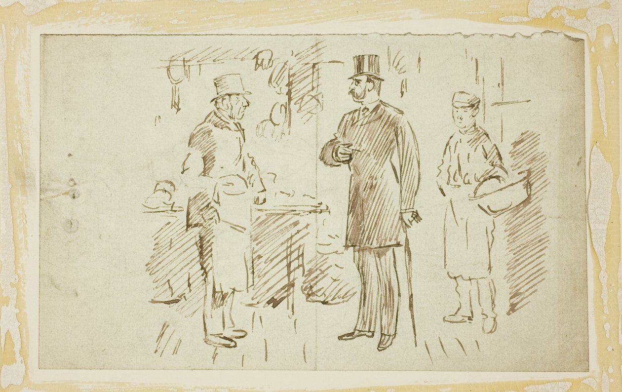 Gent w wysokim kapeluszu adresujący Butcher autorstwa Charles Samuel Keene