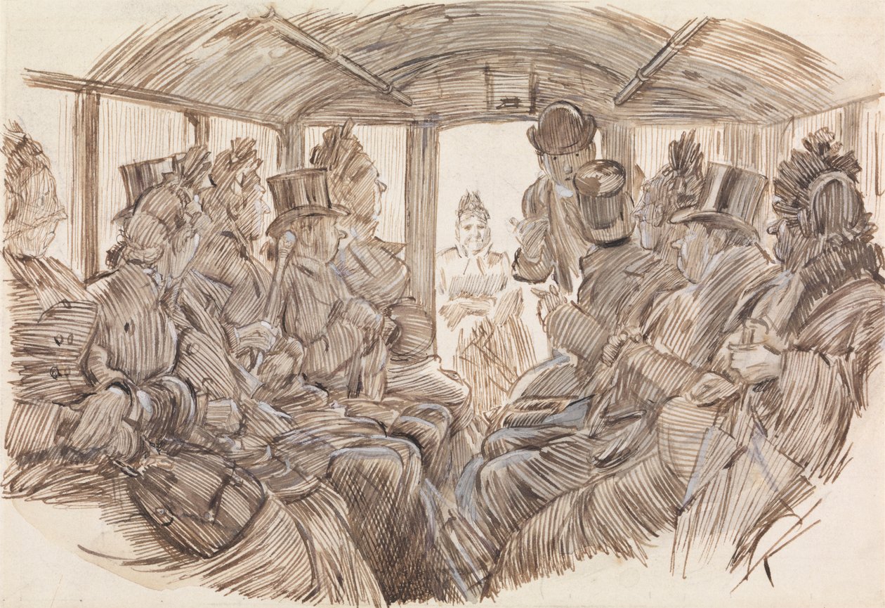 Wnętrze autobusu autorstwa Charles Samuel Keene