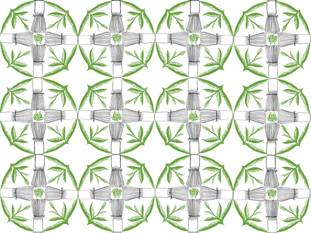 Matcha Repeat Pattern, 2018 (pióro i atrament) autorstwa Charlotte Orr