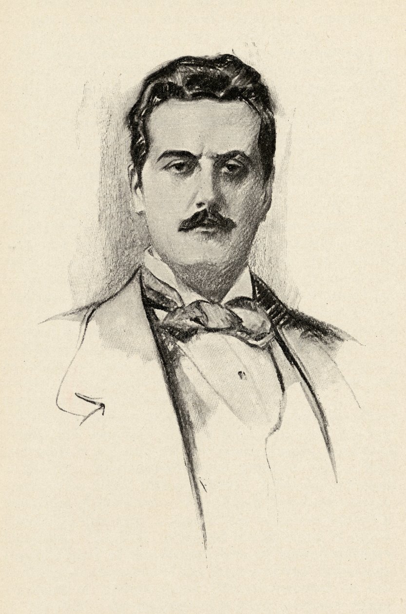 Giacomo Puccini (1858-1924) ilustracja z „Pokusy muzyki” Olina Downesa, 1922 autorstwa Chase Emerson