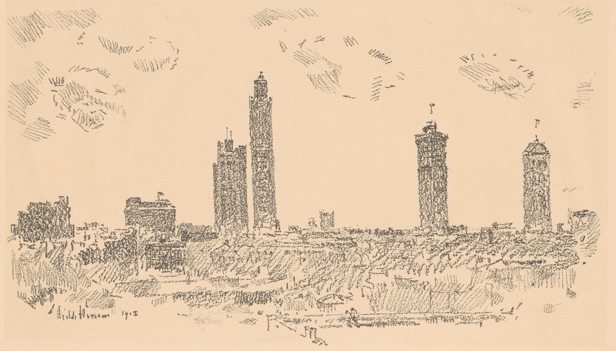 Panoramę Nowego Jorku, ciemne budynki autorstwa Childe Hassam
