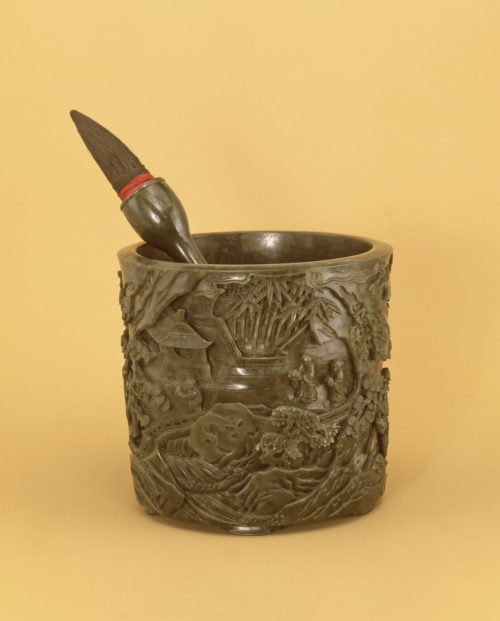 Szczotka i szczotka uczonego, okres Qianlong (1736-95) (nefrytowy jadeit) (patrz też 394818) autorstwa Chinese School