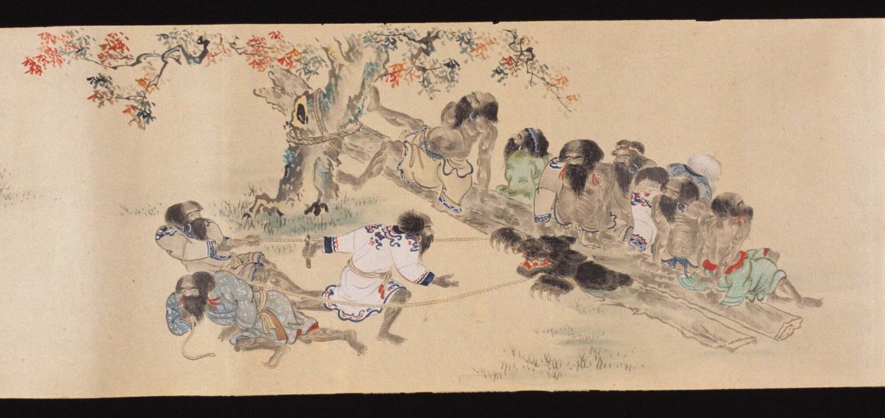 Ainu podczas polowania na niedźwiedzie, 1800-1829. autorstwa Chishima
