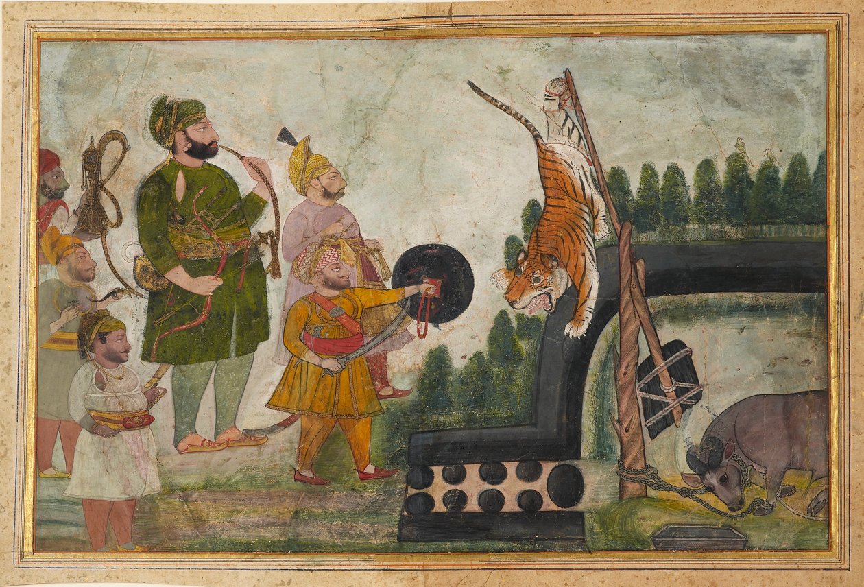 Rawat Gokul Das bada uwięzionego tygrysa, 1810-1815 autorstwa Chokha