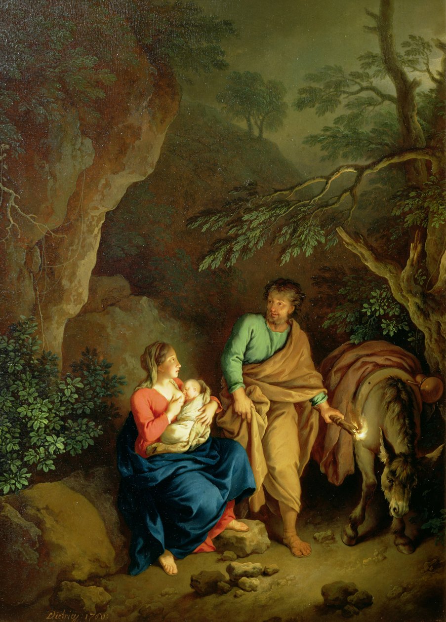 Odpoczynek w czasie ucieczki do Egiptu, 1760 (panel) autorstwa Christian Wilhelm Ernst Dietrich