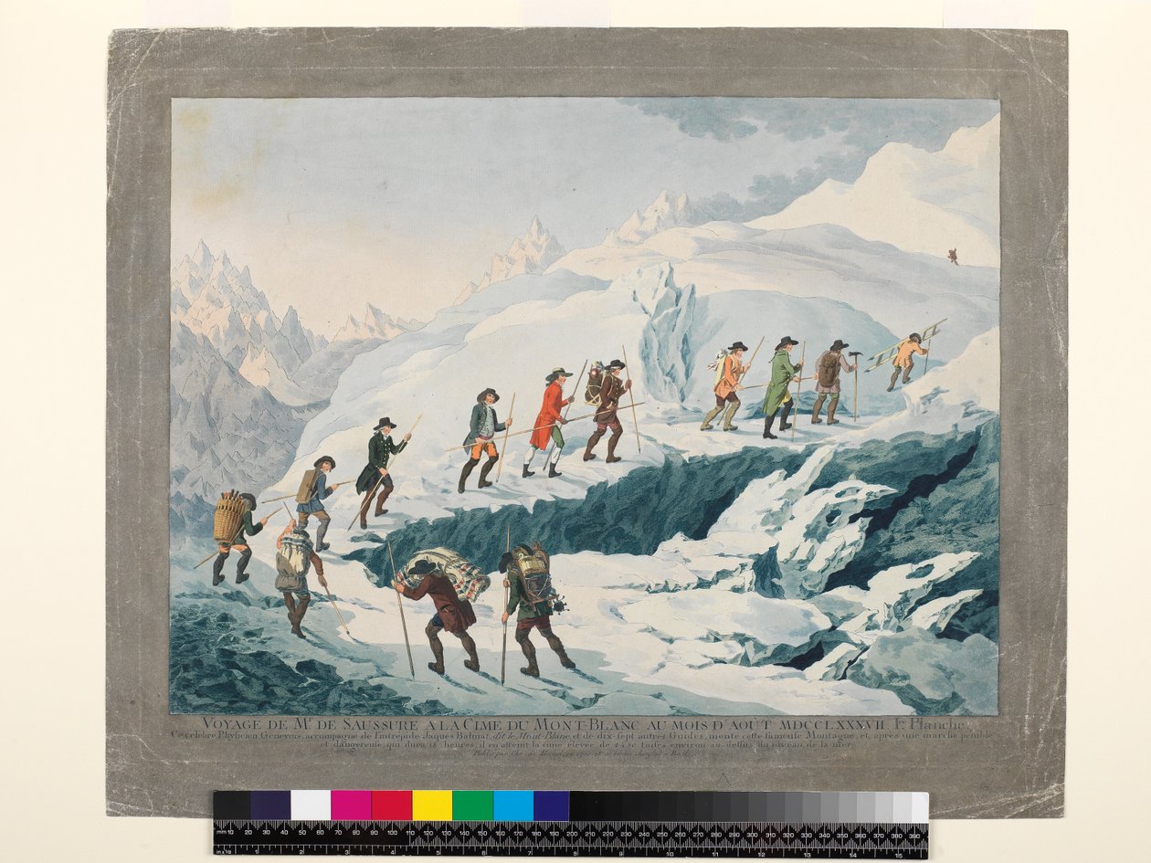 Valentine-Richards. Wejście na Mont Blanc przez M. de Saussure w sierpniu 1787, ok. 1790 (druk) autorstwa Christian von Mechel