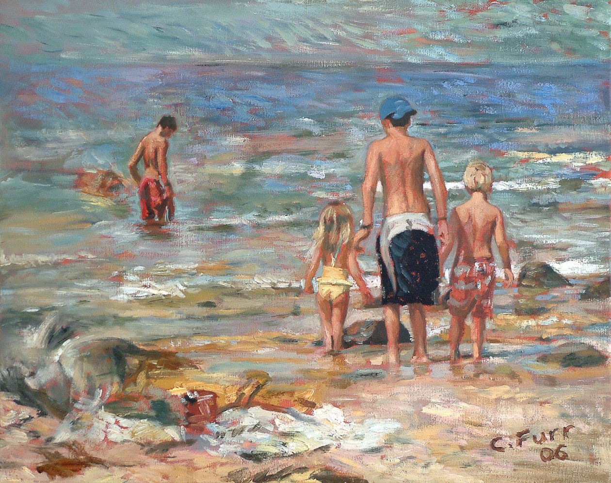 Scena na plaży, 2006 (olej na płótnie) autorstwa Christian Furr