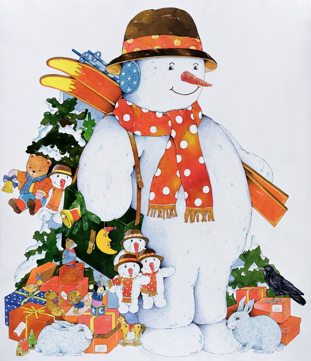Bałwan z nartami, 1998 (wc na papierze) autorstwa Christian Kaempf