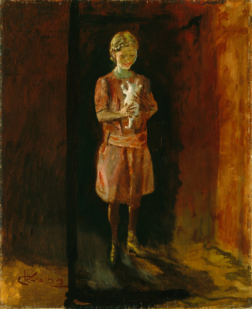 Dziewczyna z kotem (olej na płótnie) autorstwa Christian Krohg