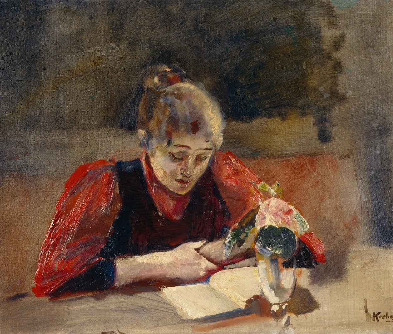 Oda siedzi i czyta autorstwa Christian Krohg