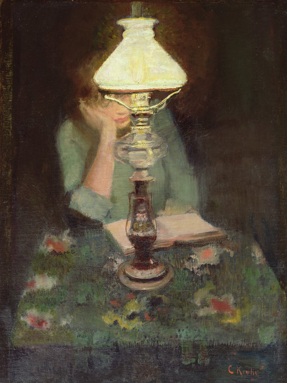 Oda z lampą (olej na płótnie) autorstwa Christian Krohg