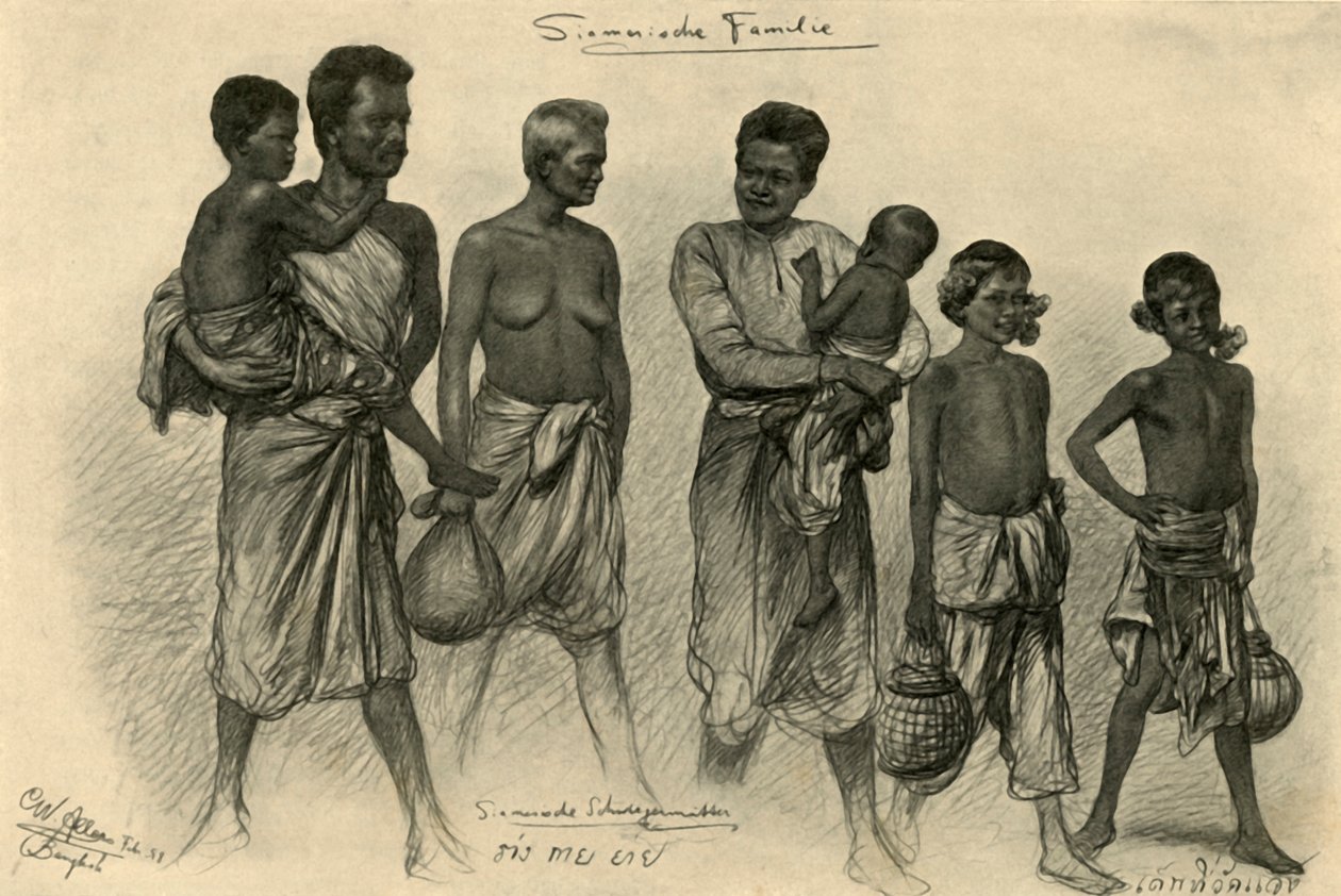 Rodzina syjamska, Bangkok, 1898. autorstwa Christian Wilhelm Allers