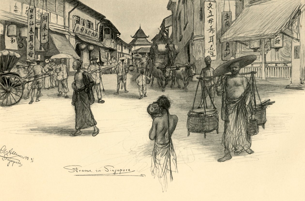 Scena uliczna, Singapur, 1898. autorstwa Christian Wilhelm Allers