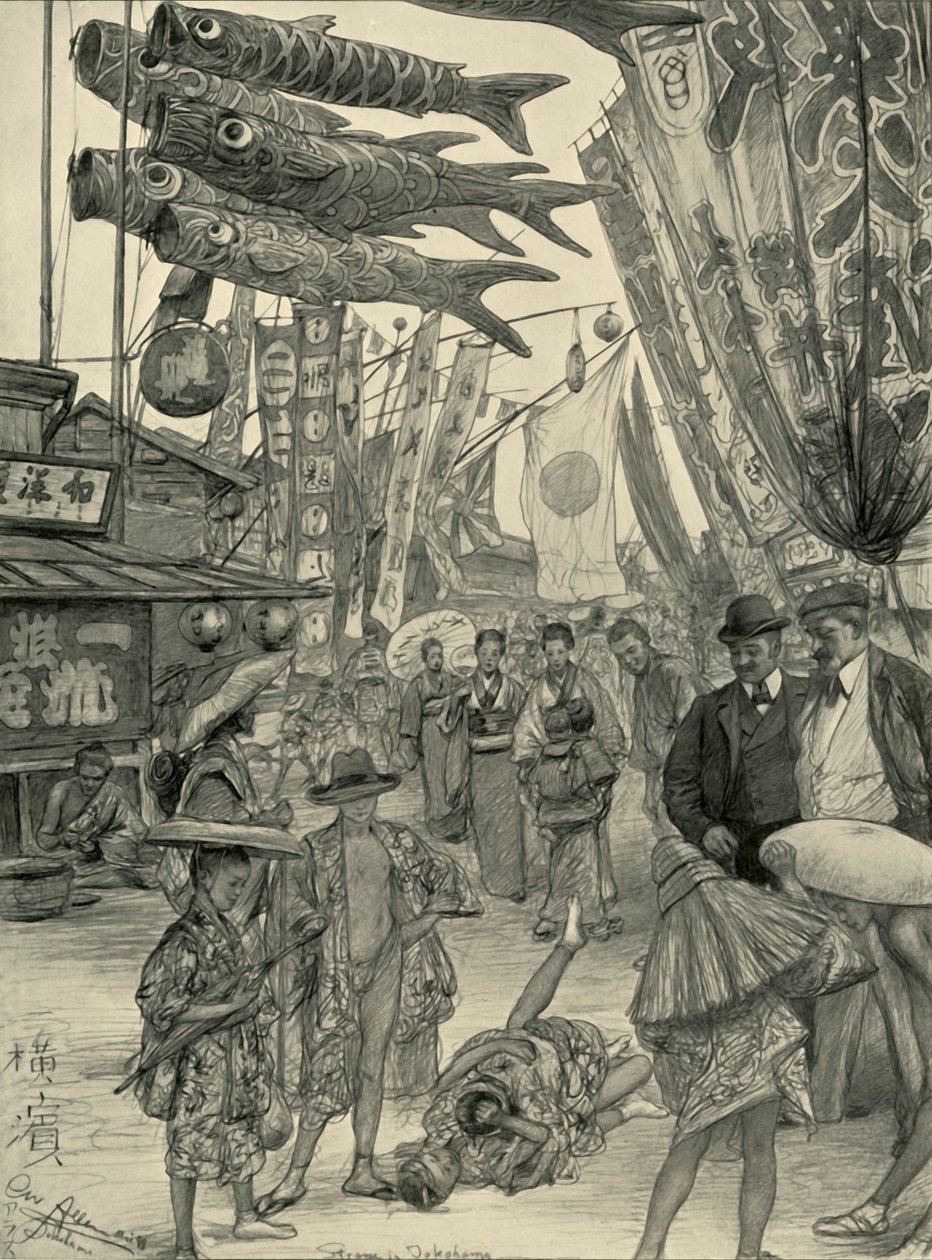 Scena uliczna, Jokohama, Japonia, 1898. autorstwa Christian Wilhelm Allers