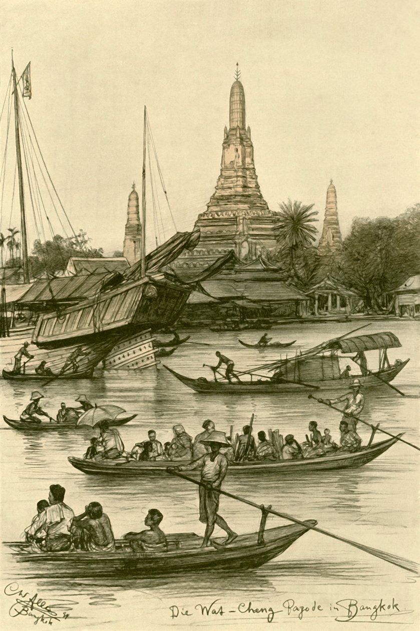 Wat Chaeng, Bangkok, Syjam, 1898. autorstwa Christian Wilhelm Allers