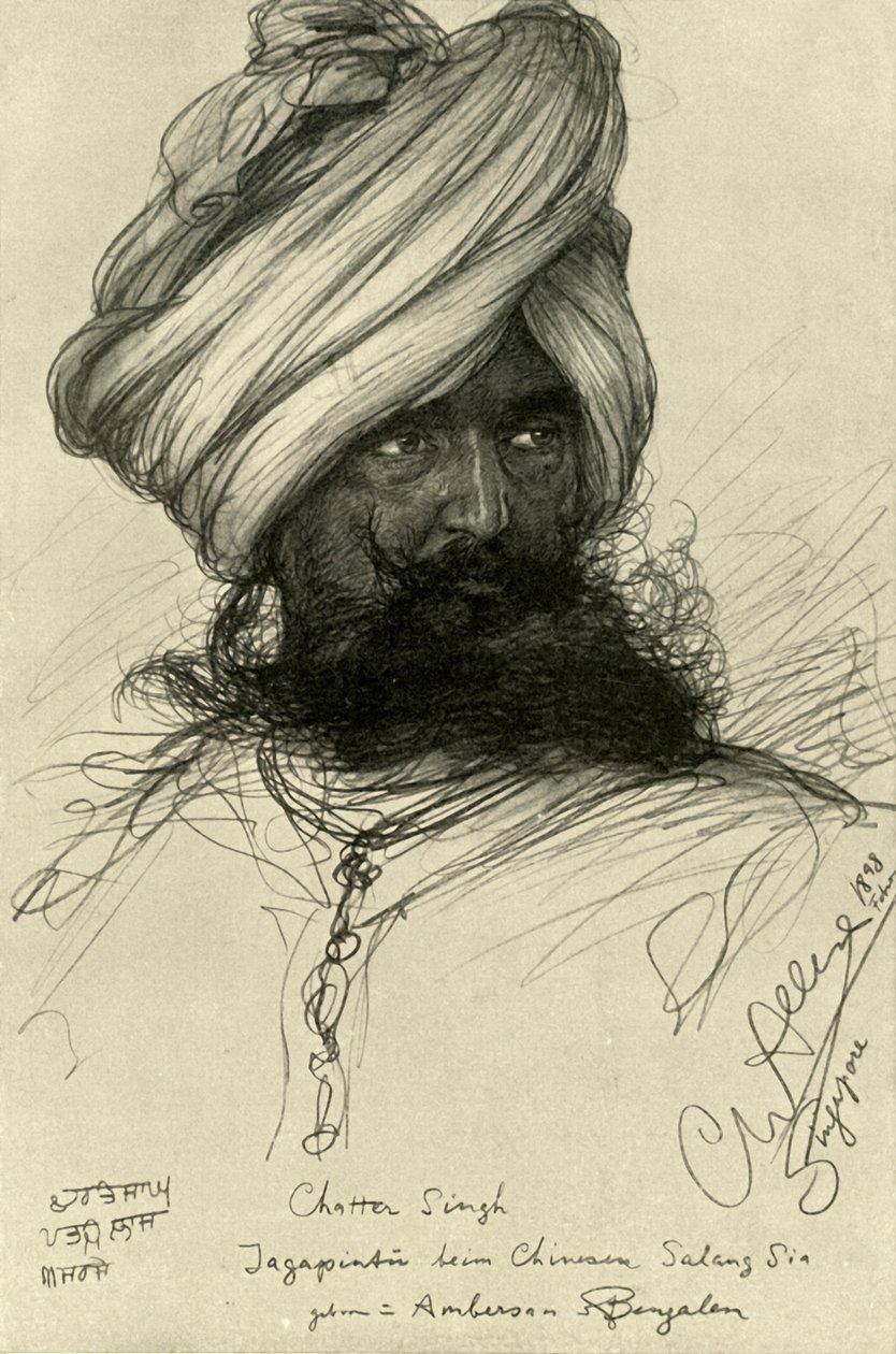 Watchman Chatter Singh, Singapur, 1898. autorstwa Christian Wilhelm Allers