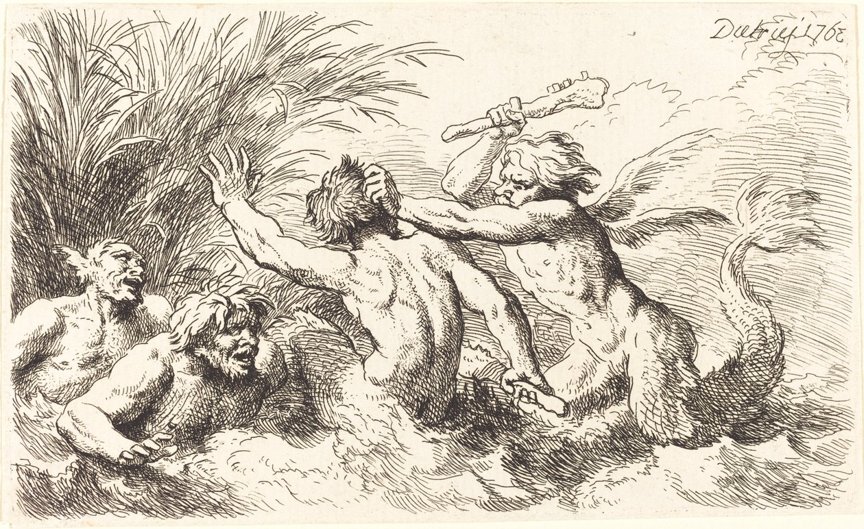 Walka z Trytonami autorstwa Christian Wilhelm Ernst Dietrich