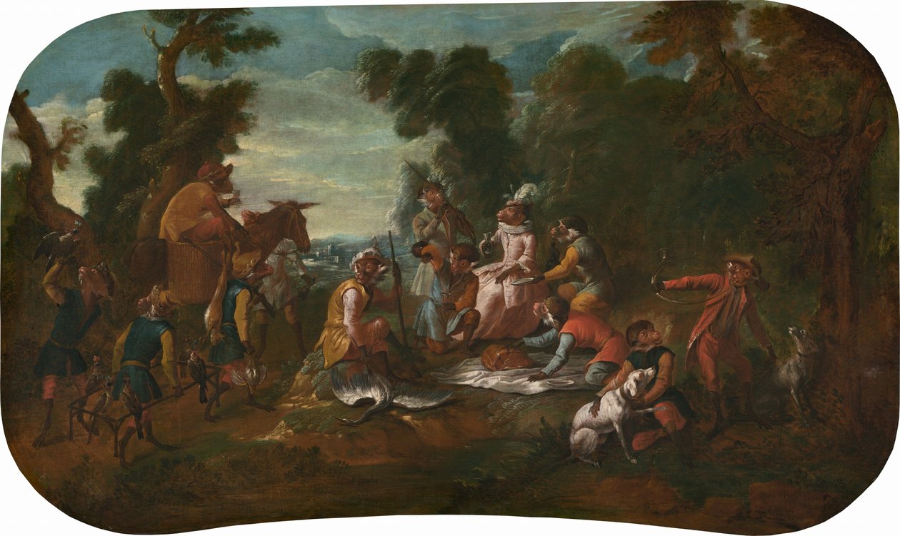 Singerie: Piknik, ok. godz. 1739. autorstwa Christophe Huet