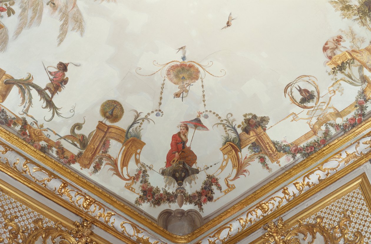 The Grande Singerie, detal, ok. 1735 r. (malowidło ścienne) autorstwa Christophe Huet