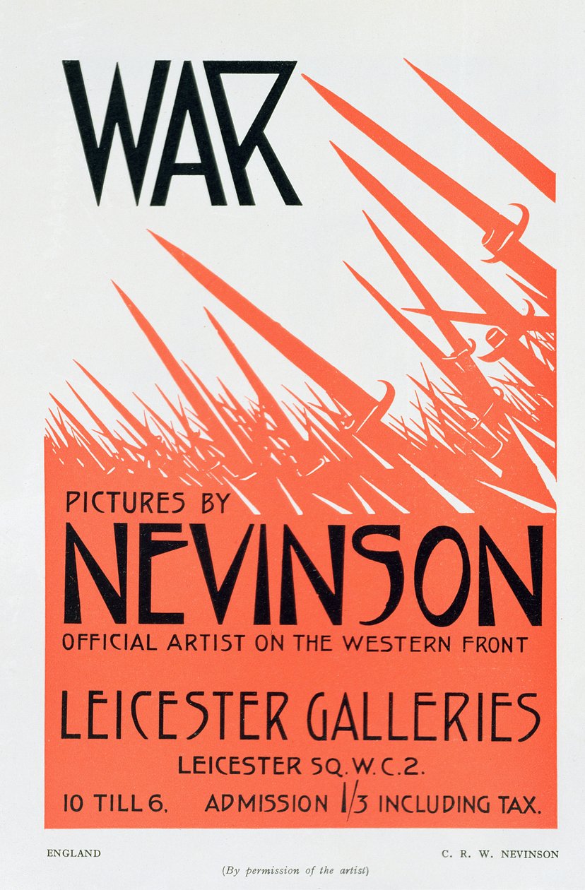 Obrazy wojenne Nevinsona, oficjalnego artysty na froncie zachodnim, plakat do wystawy autorstwa Christopher Richard Wynne Nevinson