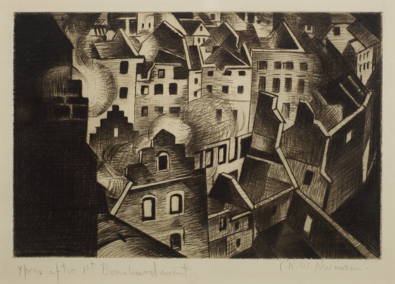 Ypres po 1. bombardowaniu, 1916 (sucha igła) autorstwa Christopher Richard Wynne Nevinson