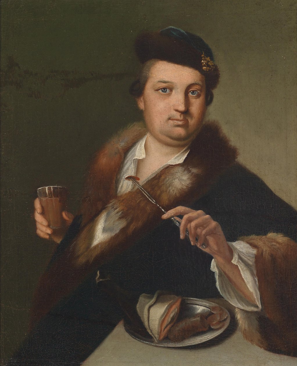Mężczyzna jedzący posiłek autorstwa Circle of Jan Kupecký