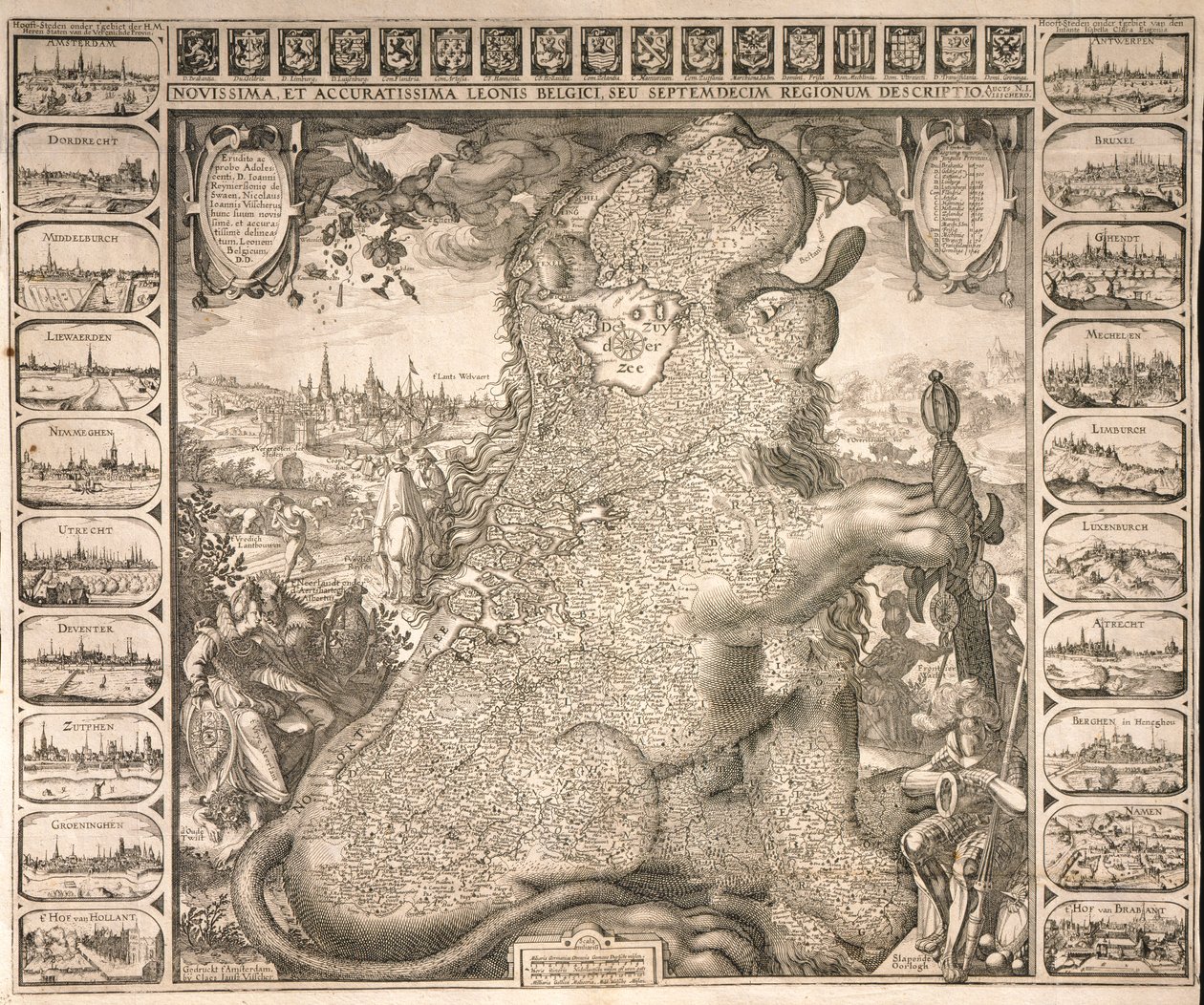 Siedemnaście regionów lwa belgijskiego, ok.1583 autorstwa Claes Jansz Visscher