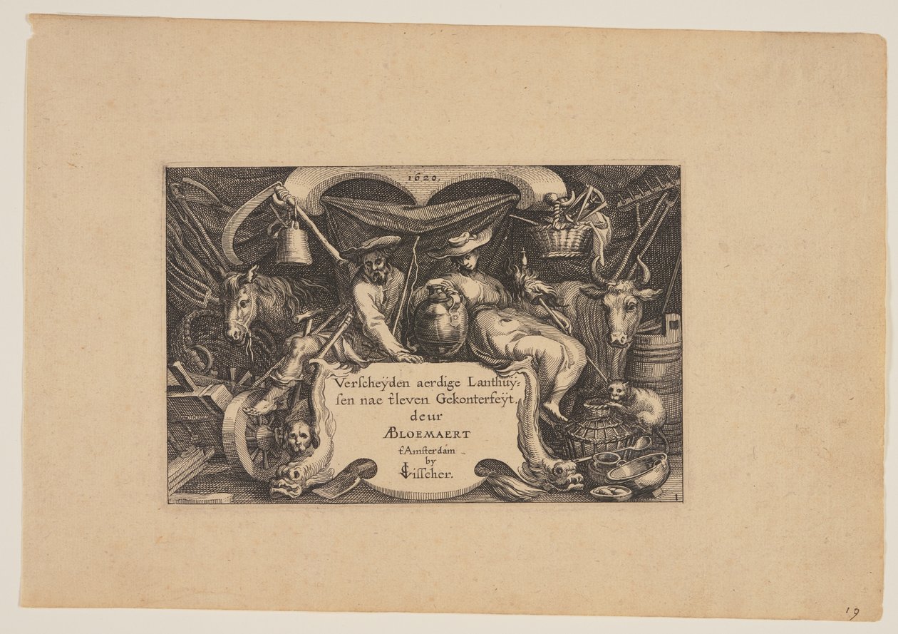 Strona tytułowa, z Landscapes (Verscheyden aerdige Lanthuysen...) autorstwa Claes Jansz. Visscher