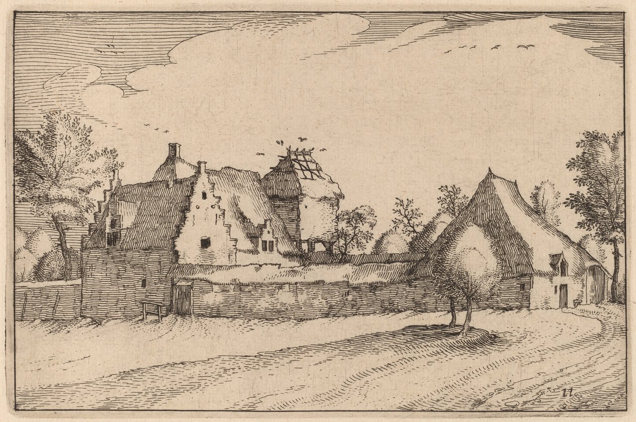 Farma otoczona murem autorstwa Claes Jansz Visscher after Johannes van Doetechum, the Elder after Lucas
