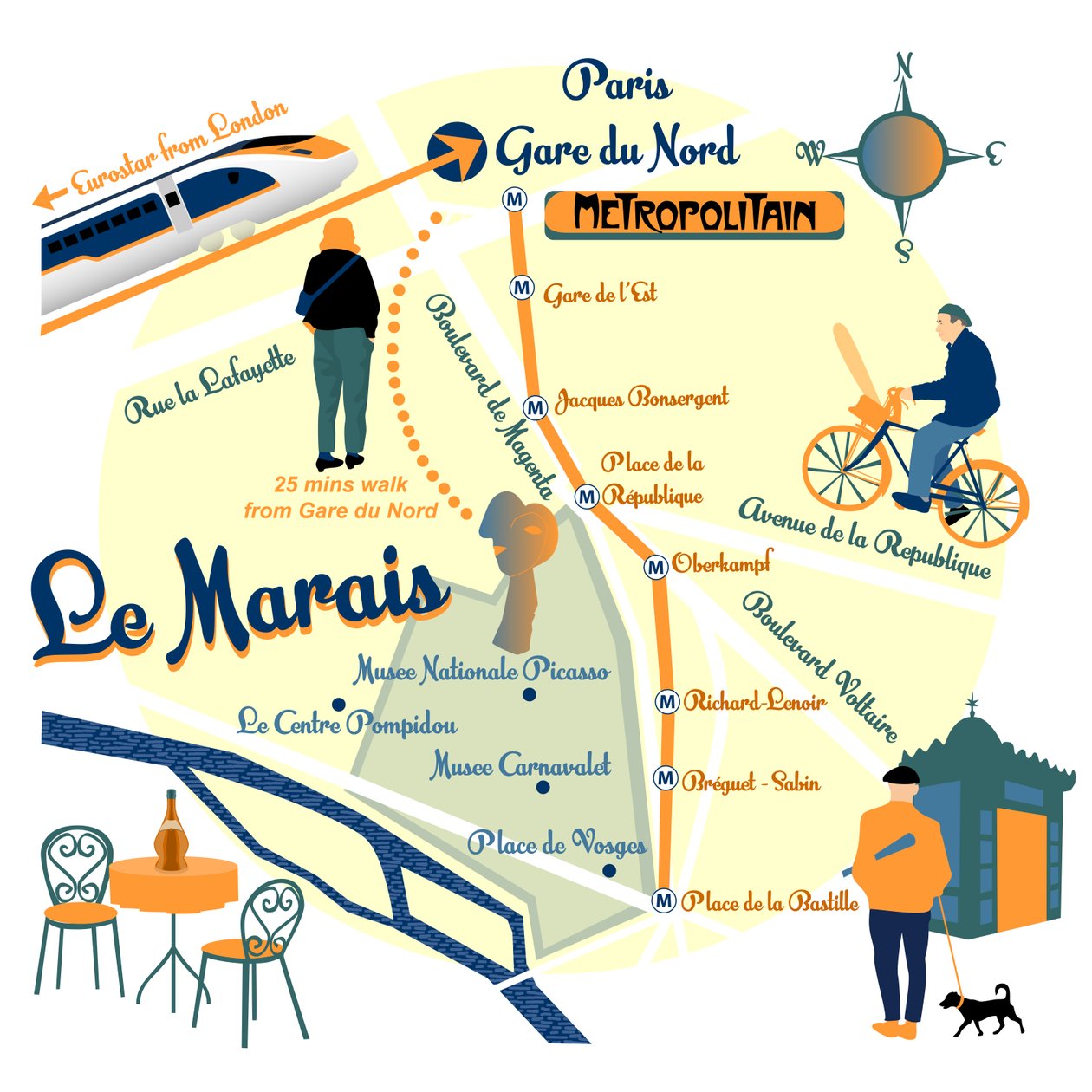 Mapa Le Marais, Paryż autorstwa Claire Huntley