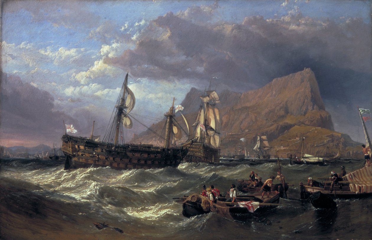 „Zwycięstwo” odholowane do Gibraltaru, 1854 r. autorstwa Clarkson Stanfield