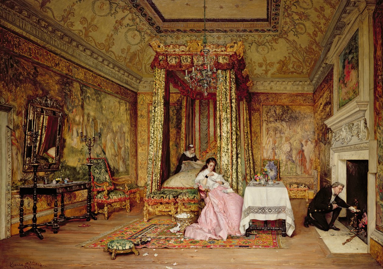 Stare listy - scena w Knole, 1873 r. autorstwa Claude Andrew Calthrop