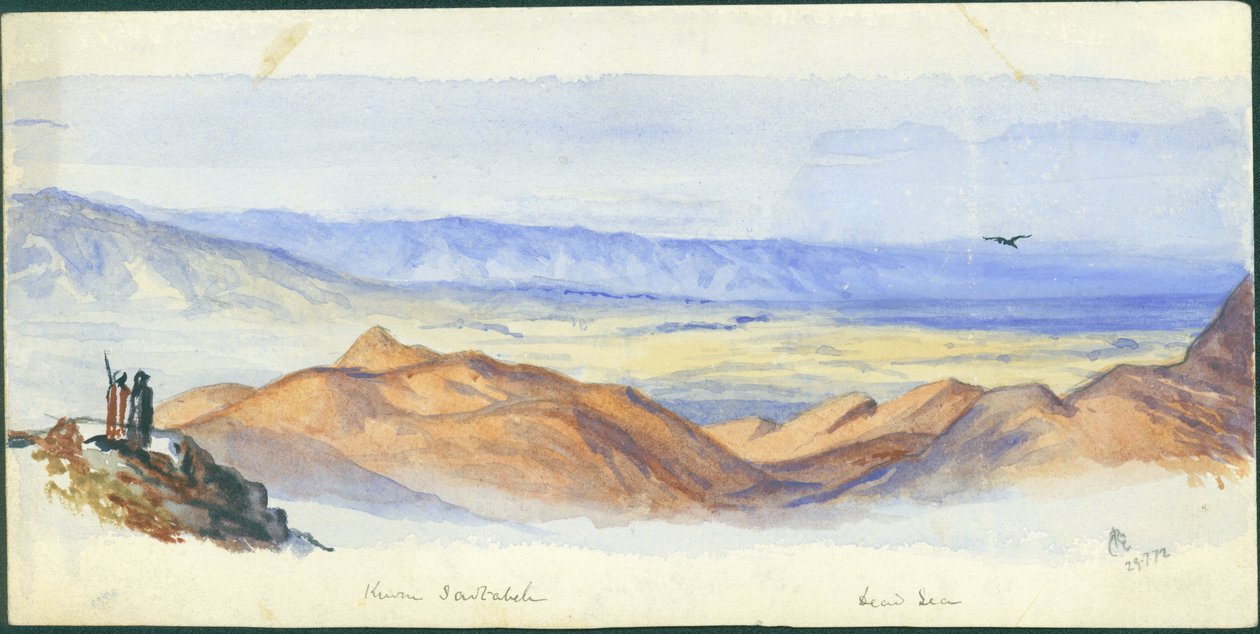 Karn Sartabeh, Dolina Jordanu, 1872 (wc i ołówek na papierze) autorstwa Claude Conder