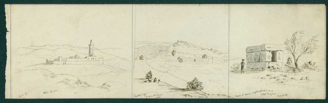 Ltor: Nebi Musa, Zamek Bezpieczeństwa i Grób Kalaty, 1871 autorstwa Claude Conder
