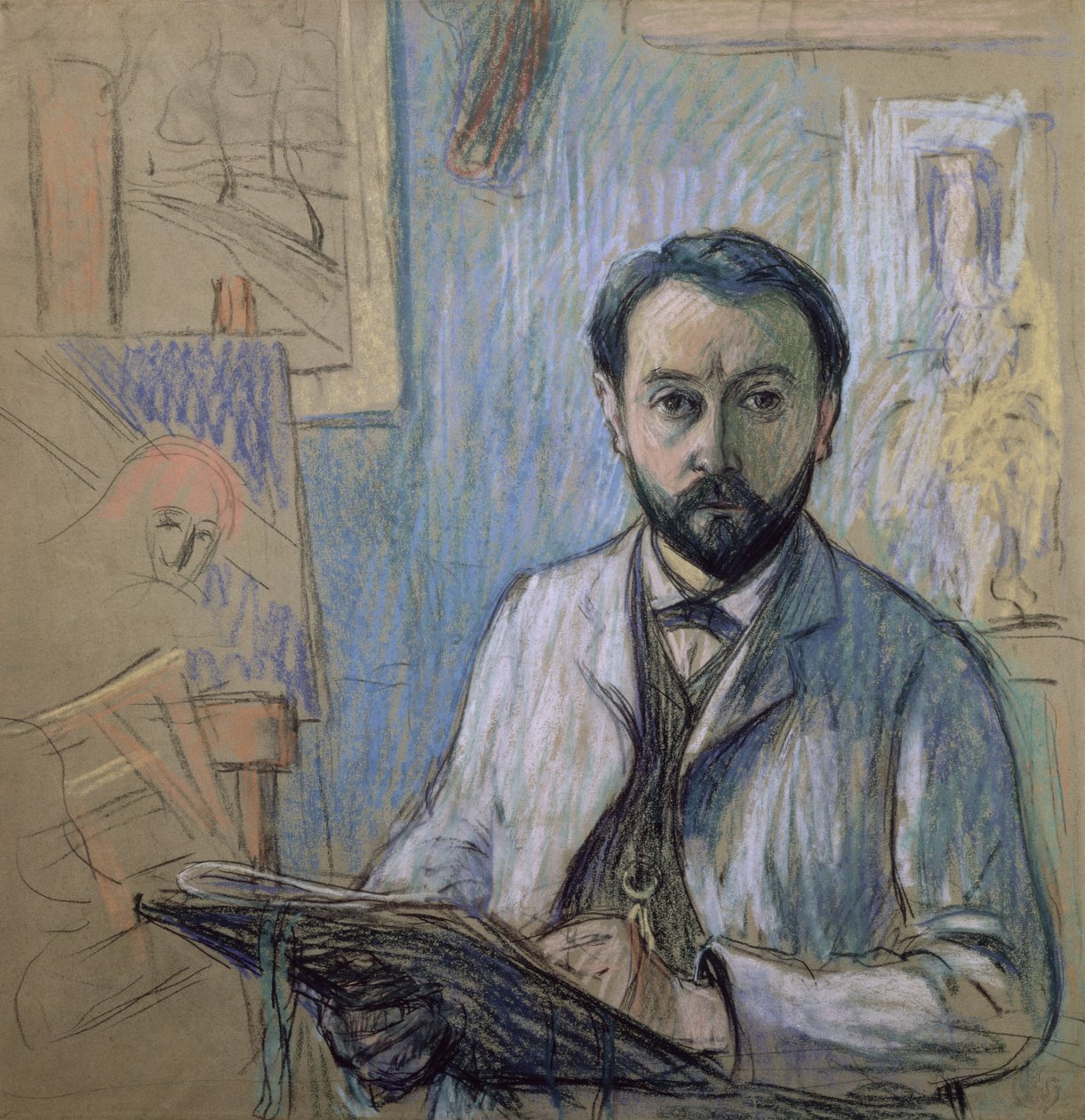 Autoportret w pracowni, 1889 (pastel na papierze) autorstwa Claude Emile Schuffenecker