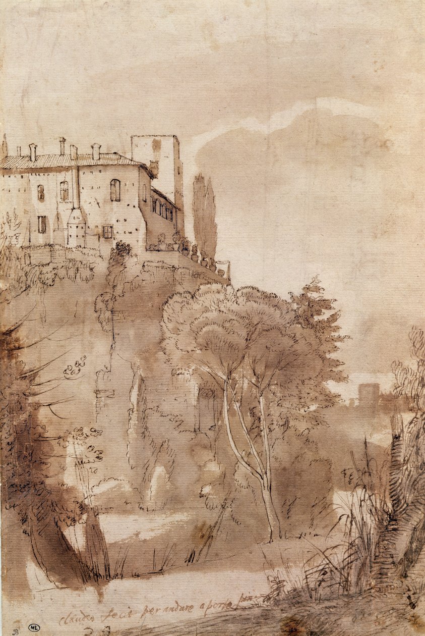 Droga poza murami Rzymu, ok. 1627-30 (pranie piórem i tuszem na papierze) autorstwa Claude Lorrain