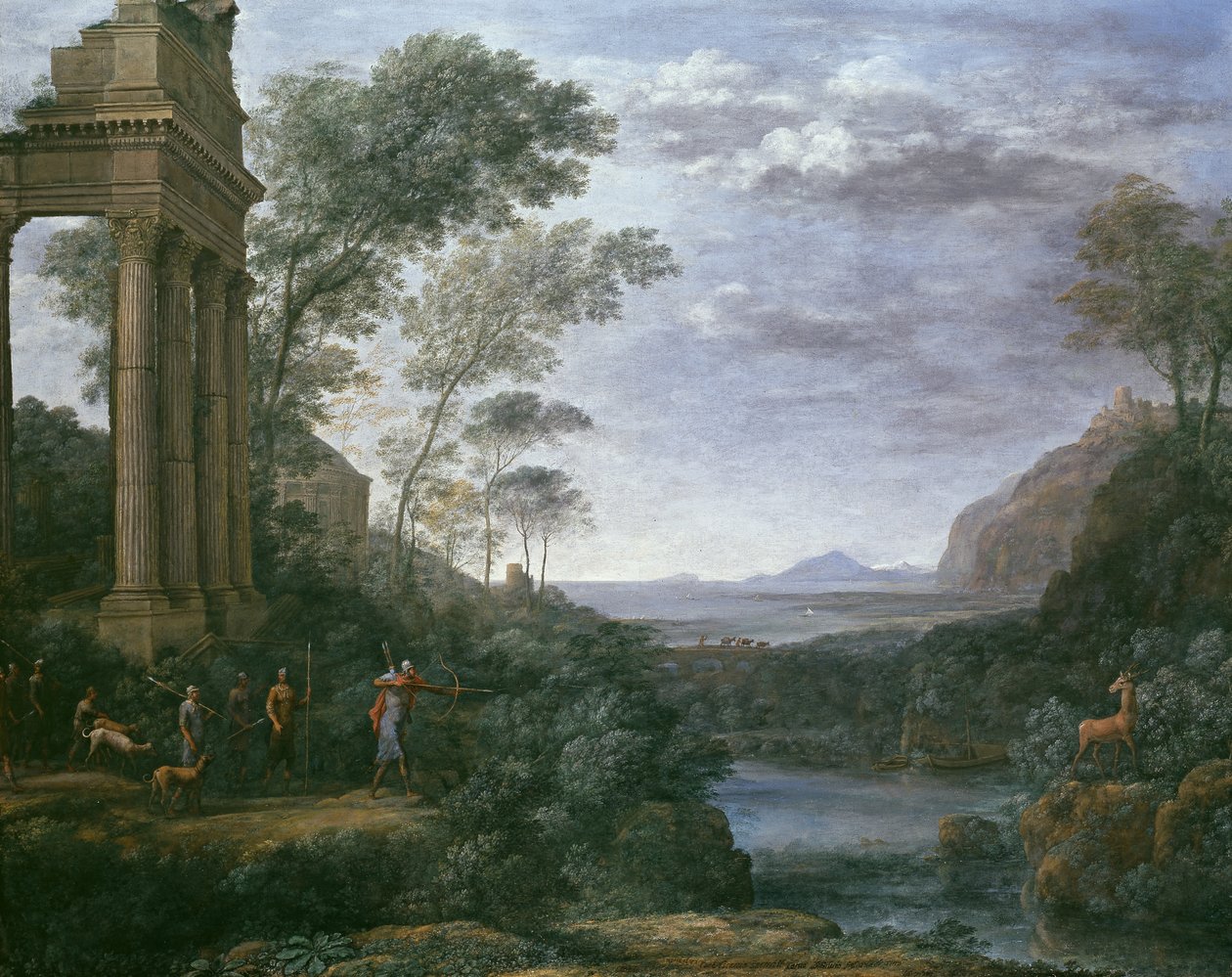 Pejzaż z Ascaniuszem strzelającym do jelenia Sylwii, XVII w. autorstwa Claude Lorrain