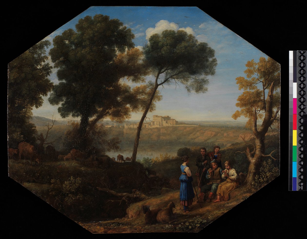 Krajobraz pasterski z widokiem na jezioro Albano i Castel Gandolfo, 1639 (olej na puszce) autorstwa Claude Lorrain