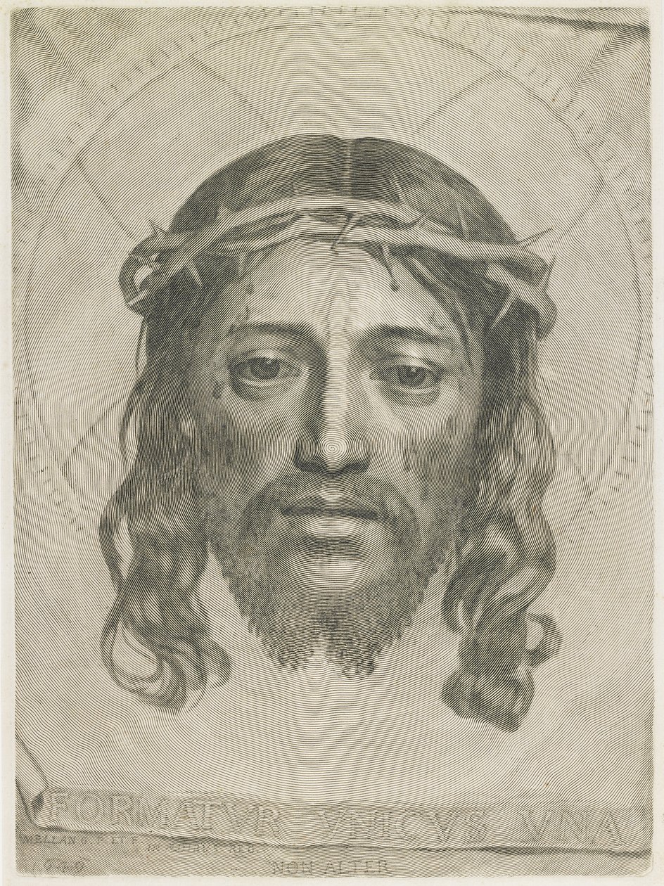 Sudarium św. Weroniki, 1649 autorstwa Claude Mellan