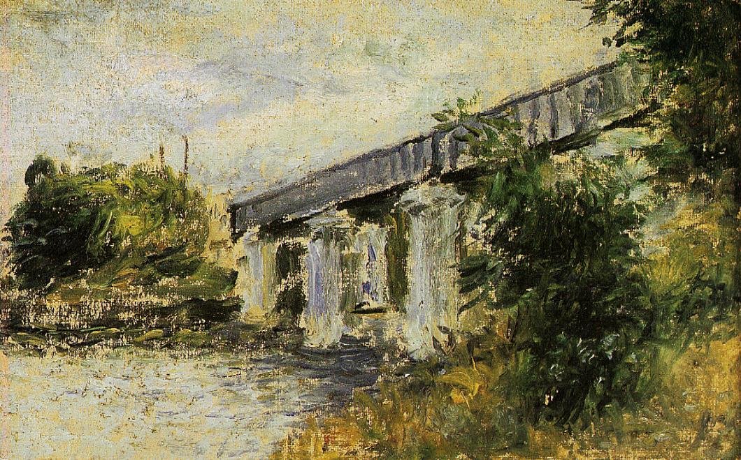 Most kolejowy w ArgenteuilnFrancais: Le Pont du chemin de fer a Argenteuilnniemiecki: Most kolejowy w Argenteuiln autorstwa Claude Monet
