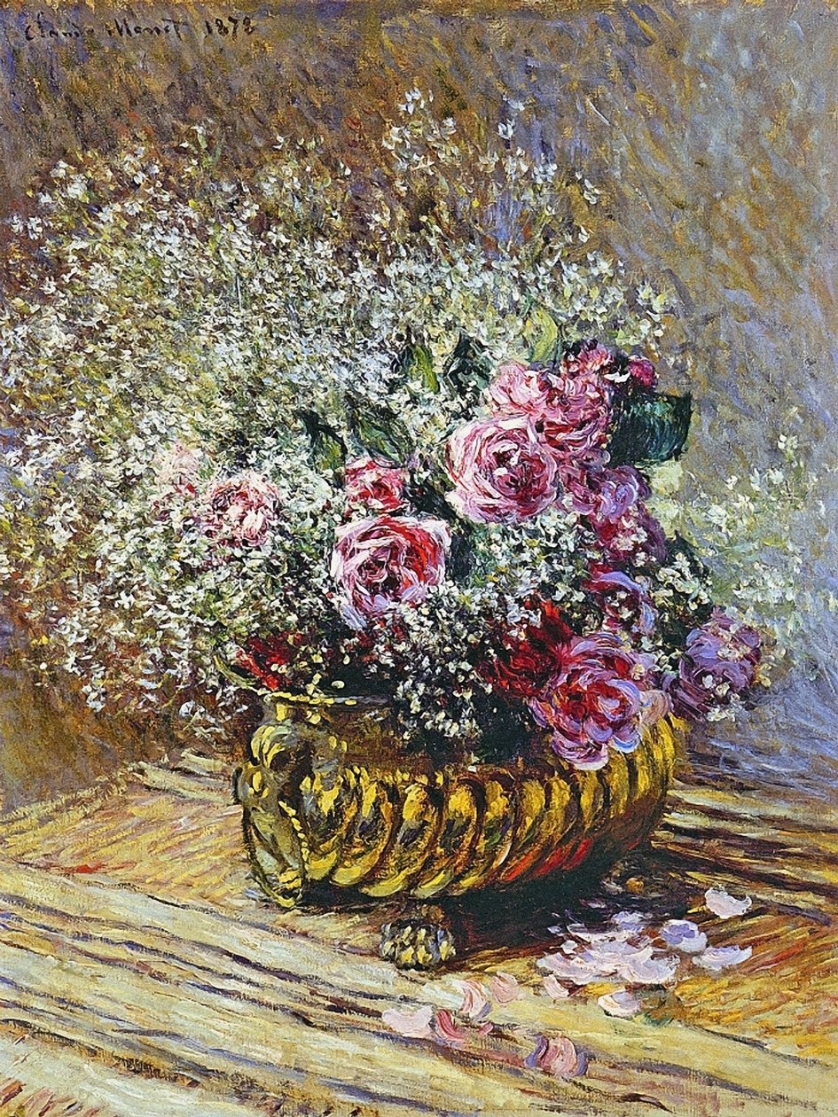Róże w miedzianym wazonie, 1878 autorstwa Claude Monet